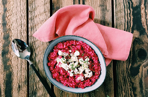 Risotto à la betterave, brisures de crottin de chèvre 