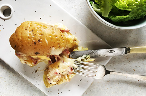 Pommes de terre au four, version tartiflette